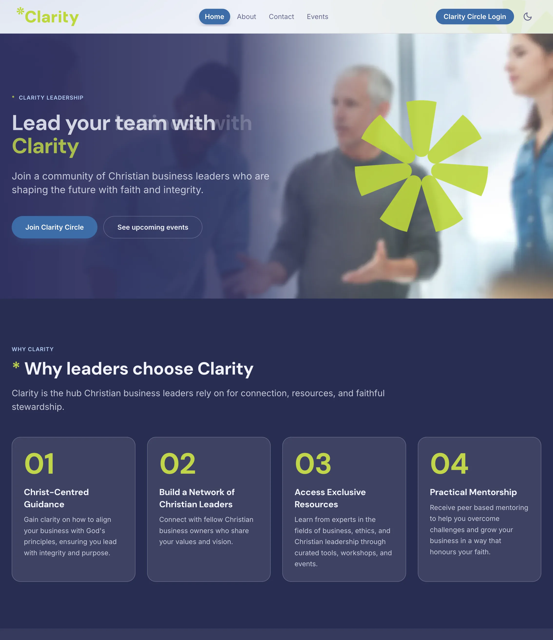 Clarity Leadership homepage with the Join Clarity Circle button highlighted